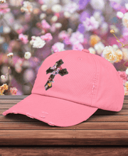 Load image into Gallery viewer, Flower Covered Cross - Cotton Distressed Cap