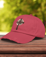 Load image into Gallery viewer, Golden & Black "Jesus is King" Cross - Cotton Distressed Cap