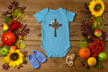 Load image into Gallery viewer, Golden & Black "Jesus is King" Cross - Infant Fine Jersey Bodysuit