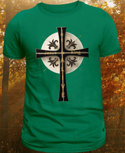 Load image into Gallery viewer, Golden & Black "Jesus is King" Cross - Short Sleeve T-Shirt