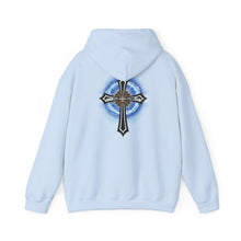 Load image into Gallery viewer, Back Design of Lightening &amp; Clouds Cross - Unisex Heavy Blend™ Hooded Sweatshirt
