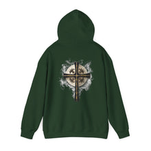 Load image into Gallery viewer, Back Design of Golden &amp; Black Cross &quot;Jesus is King&quot; - Unisex Heavy Blend™ Hooded Sweatshirt
