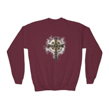Load image into Gallery viewer, NEW! Golden &amp; Black Cross - Youth Crewneck Sweatshirt
