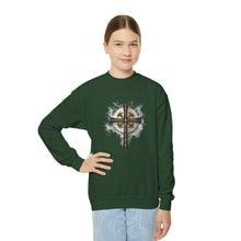 Load image into Gallery viewer, NEW! Golden &amp; Black Cross - Youth Crewneck Sweatshirt
