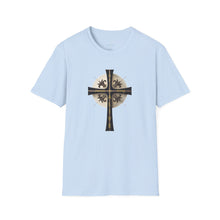 Load image into Gallery viewer, Golden &amp; Black &quot;Jesus is King&quot; Cross - Unisex Softstyle T-Shirt
