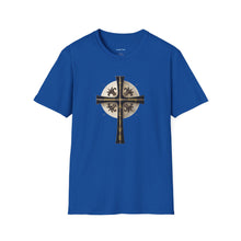 Load image into Gallery viewer, Golden &amp; Black &quot;Jesus is King&quot; Cross - Unisex Softstyle T-Shirt
