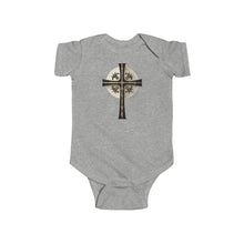 Load image into Gallery viewer, Golden &amp; Black &quot;Jesus is King&quot; Cross - Infant Fine Jersey Bodysuit
