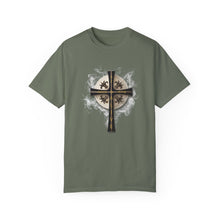Load image into Gallery viewer, Golden &amp; Black &quot;Jesus is King&quot; Cross - Unisex Garment-Dyed T-shirt
