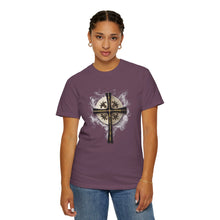 Load image into Gallery viewer, Golden &amp; Black &quot;Jesus is King&quot; Cross - Unisex Garment-Dyed T-shirt
