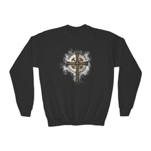 Load image into Gallery viewer, NEW! Golden &amp; Black Cross - Youth Crewneck Sweatshirt
