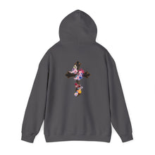 Load image into Gallery viewer, Back Design of Flower Covered Cross - Unisex Fit Heavy Blend™ Hooded Sweatshirt
