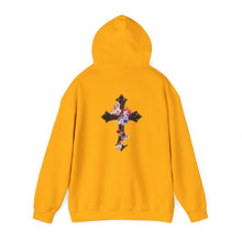 Load image into Gallery viewer, Back Design of Flower Covered Cross - Unisex Fit Heavy Blend™ Hooded Sweatshirt
