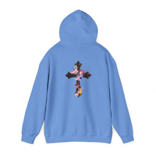 Load image into Gallery viewer, Back Design of Flower Covered Cross - Unisex Fit Heavy Blend™ Hooded Sweatshirt
