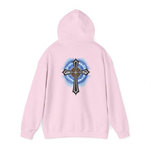Load image into Gallery viewer, Back Design of Lightening &amp; Clouds Cross - Unisex Heavy Blend™ Hooded Sweatshirt
