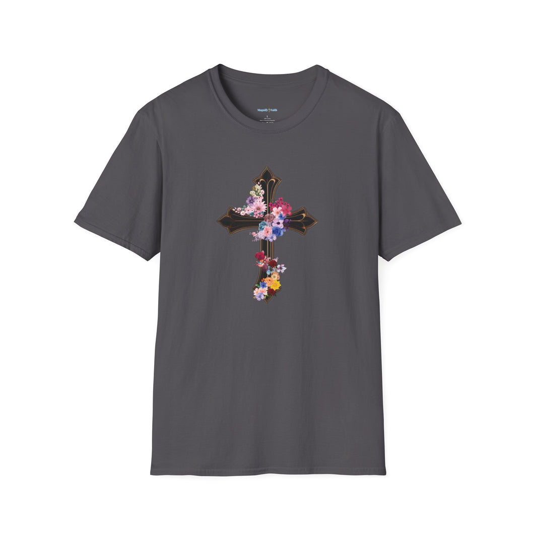 Flower Covered Cross - Unisex Softstyle T-Shirt