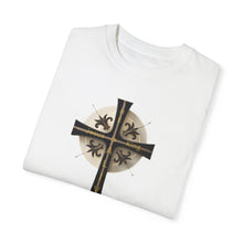 Load image into Gallery viewer, Golden &amp; Black &quot;Jesus is King&quot; Cross - Unisex Garment-Dyed T-Shirt
