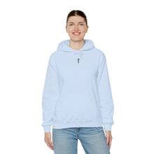 Load image into Gallery viewer, Back Design of Lightening &amp; Clouds Cross - Unisex Heavy Blend™ Hooded Sweatshirt
