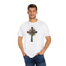 Load image into Gallery viewer, Golden &amp; Black &quot;Jesus is King&quot; Cross - Unisex Garment-Dyed T-Shirt
