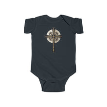 Load image into Gallery viewer, Golden &amp; Black &quot;Jesus is King&quot; Cross - Infant Fine Jersey Bodysuit
