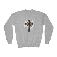 Load image into Gallery viewer, NEW! Golden &amp; Black Cross - Youth Crewneck Sweatshirt
