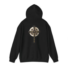 Load image into Gallery viewer, Back Design of Golden &amp; Black Cross &quot;Jesus is King&quot; - Unisex Heavy Blend™ Hooded Sweatshirt
