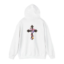 Load image into Gallery viewer, Back Design of Flower Covered Cross - Unisex Fit Heavy Blend™ Hooded Sweatshirt
