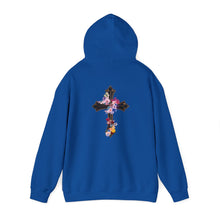 Load image into Gallery viewer, Back Design of Flower Covered Cross - Unisex Fit Heavy Blend™ Hooded Sweatshirt
