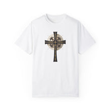 Load image into Gallery viewer, Golden &amp; Black Cross &quot;Jesus is King&quot; - Unisex Garment-Dyed T-shirt
