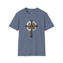 Load image into Gallery viewer, Golden &amp; Black &quot;Jesus is King&quot; Cross - Unisex Softstyle T-Shirt
