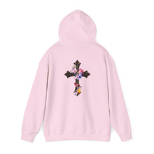 Load image into Gallery viewer, Back Design of Flower Covered Cross - Unisex Fit Heavy Blend™ Hooded Sweatshirt
