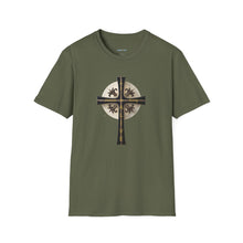 Load image into Gallery viewer, Golden &amp; Black &quot;Jesus is King&quot; Cross - Unisex Softstyle T-Shirt
