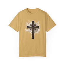 Load image into Gallery viewer, Golden &amp; Black &quot;Jesus is King&quot; Cross - Unisex Garment-Dyed T-shirt

