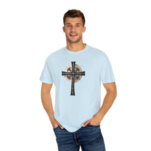 Load image into Gallery viewer, Golden &amp; Black Cross &quot;Jesus is King&quot; - Unisex Garment-Dyed T-shirt
