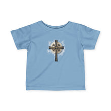 Load image into Gallery viewer, NEW! Golden &amp; Black &quot;Jesus is King&quot; Cross - Baby Jersey Tee

