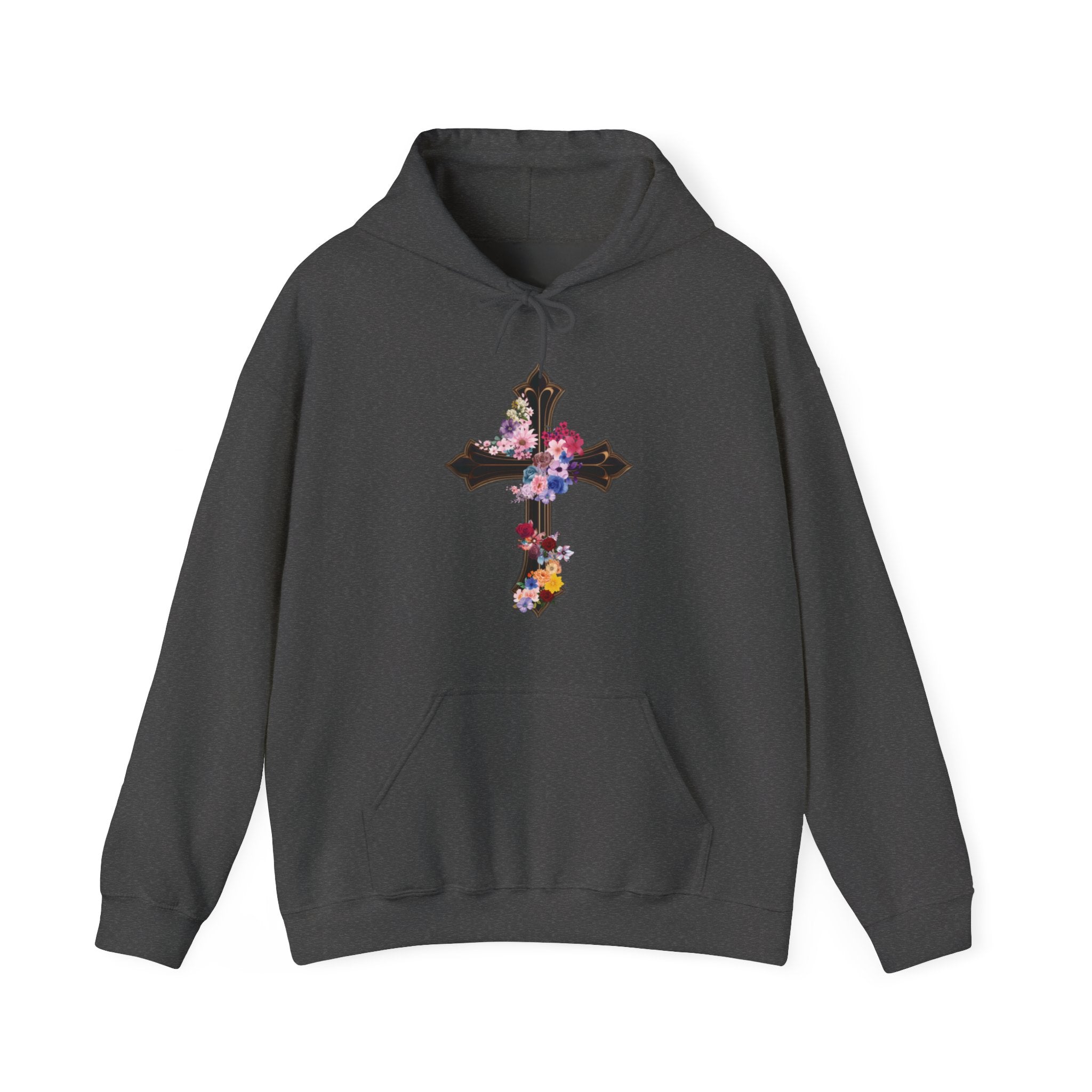 Flower Covered Cross - Unisex Heavy Blend™ Hooded Sweatshirt