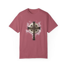 Load image into Gallery viewer, Golden &amp; Black &quot;Jesus is King&quot; Cross - Unisex Garment-Dyed T-shirt
