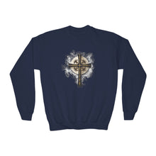 Load image into Gallery viewer, NEW! Golden &amp; Black Cross - Youth Crewneck Sweatshirt
