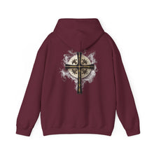 Load image into Gallery viewer, Back Design of Golden &amp; Black Cross &quot;Jesus is King&quot; - Unisex Heavy Blend™ Hooded Sweatshirt

