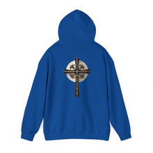 Load image into Gallery viewer, Back Design of Golden &amp; Black Cross &quot;Jesus is King&quot; - Unisex Heavy Blend™ Hooded Sweatshirt
