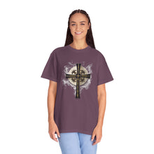 Load image into Gallery viewer, Golden &amp; Black &quot;Jesus is King&quot; Cross - Unisex Garment-Dyed T-shirt
