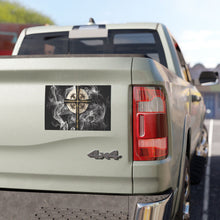 Load image into Gallery viewer, Golden &amp; Black &quot;Jesus is King&quot; Cross - Car Magnets
