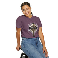 Load image into Gallery viewer, Golden &amp; Black &quot;Jesus is King&quot; Cross - Unisex Garment-Dyed T-shirt
