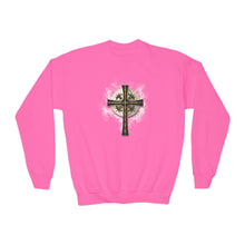 Load image into Gallery viewer, NEW! Golden &amp; Black Cross - Youth Crewneck Sweatshirt
