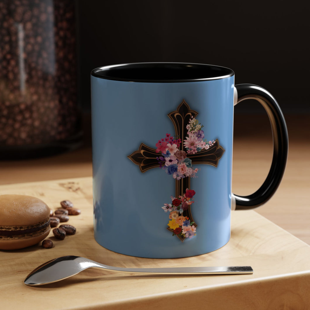 Flower Covered Cross - Accent Coffee Mug (11, 15oz)