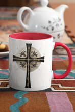 Load image into Gallery viewer, Golden &amp; Black &quot;Jesus is King&quot; Cross - Accent Coffee Mug (11, 15oz)
