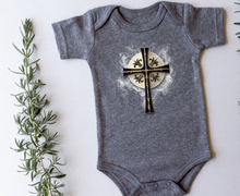 Load image into Gallery viewer, NEW! Golden &amp; Black &quot;Jesus is King&quot; Cross - Infant Fine Jersey Bodysuit
