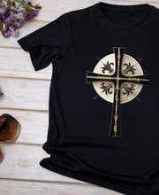 Load image into Gallery viewer, Golden &amp; Black &quot;Jesus is King&quot; Cross - Unisex Softstyle T-Shirt
