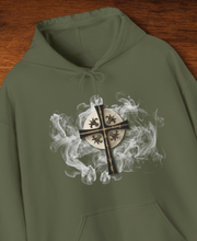 Load image into Gallery viewer, New! Golden &amp; Black &quot;Jesus is King&quot; Cross - Unisex Heavy Blend™ Hooded Sweatshirt
