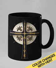 Load image into Gallery viewer, Golden &amp; Black &quot;Jesus is King&quot; Cross - Color Morphing Mug, 11oz
