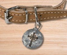 Load image into Gallery viewer, NEW! Golden &amp; Black &quot;Jesus is King&quot; Cross - Pet Tag
